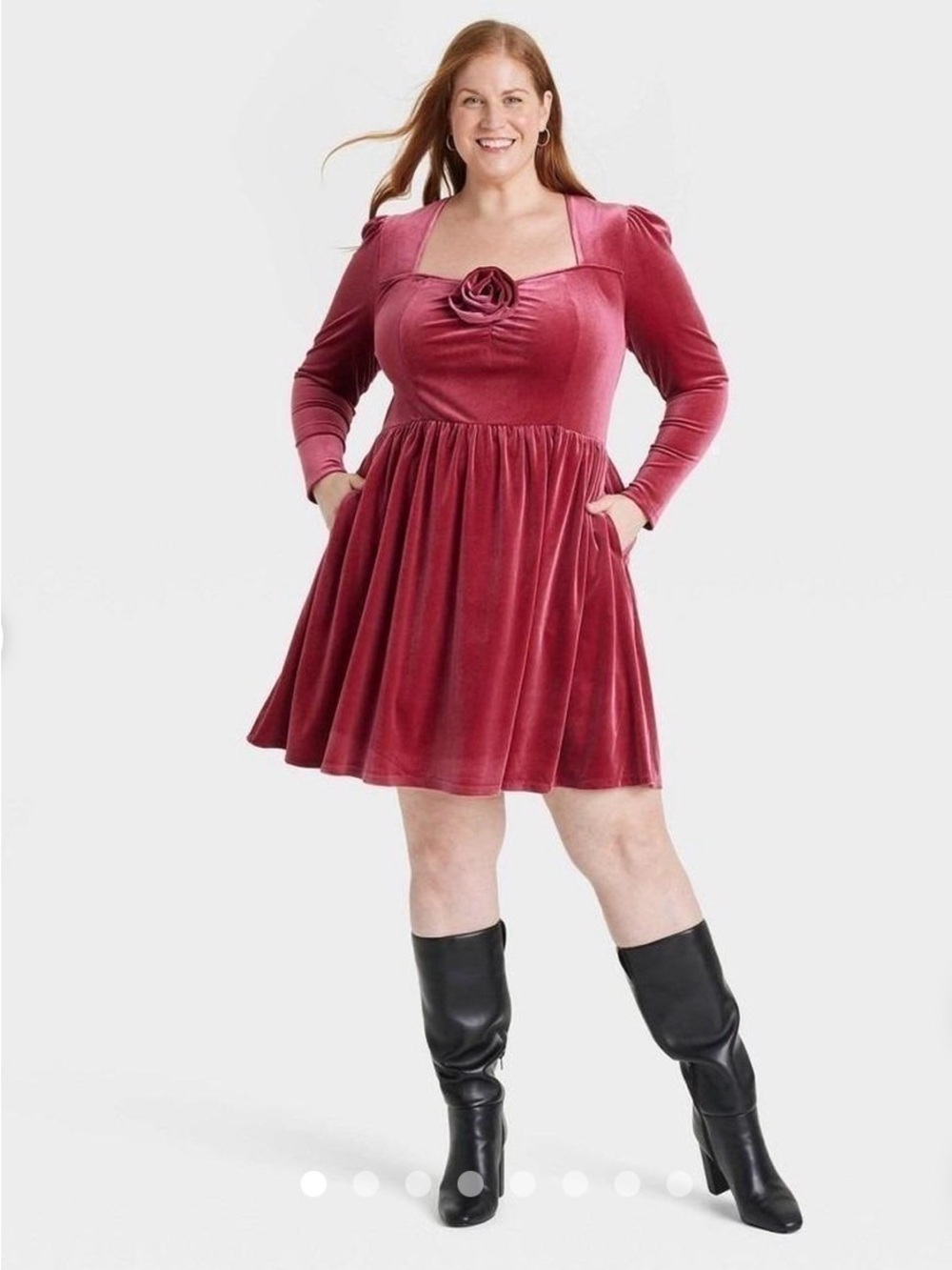 Ava & Viv Velvet Mini Long Sleeve Dress 3X New A-line